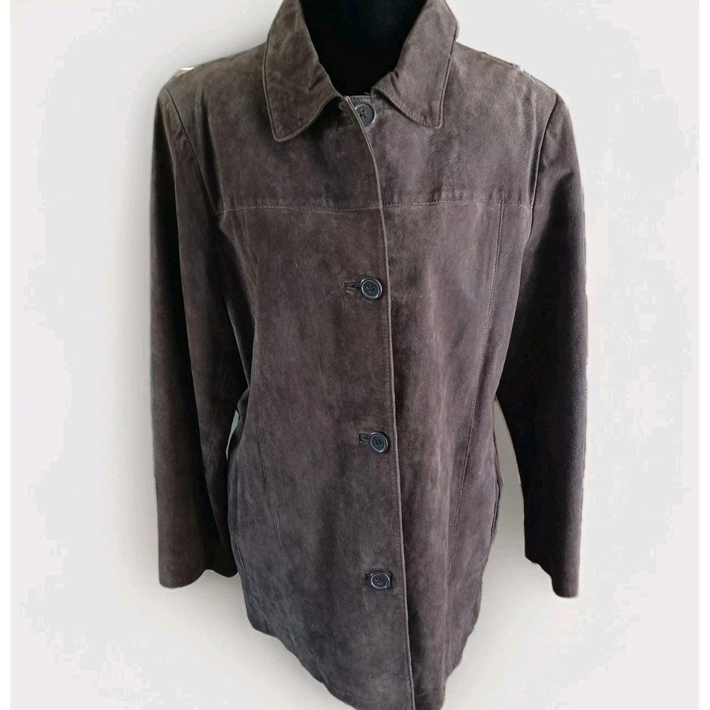Cuero Women's Leather Jacket Size L Brown Long Sleeve Button Up Lined EUC VTG